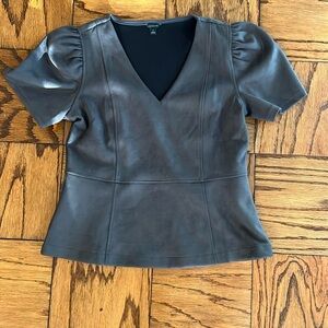 Faux Suede Puff Sleeve Gray peplum top